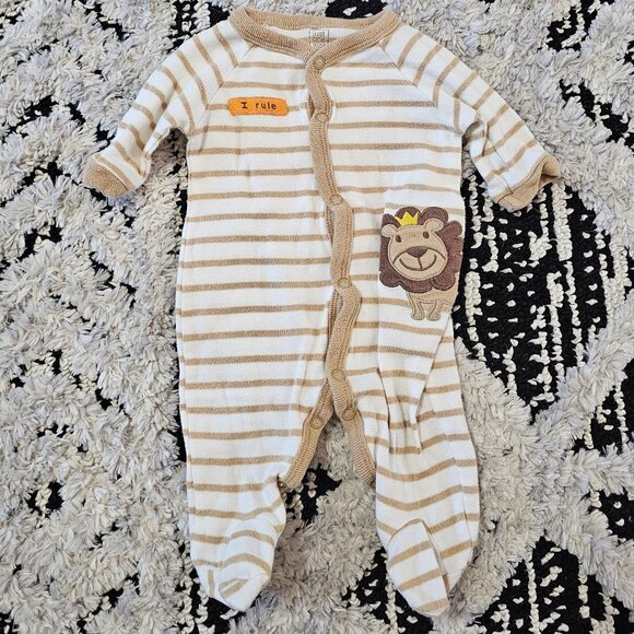 Carter's Baby Boy Tan and White Snap Closure Footed Sleeper Newborn - Picture 1 of 3